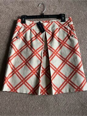 Tommy Hilfiger Cream and Orange Plaid A-Line Skirt